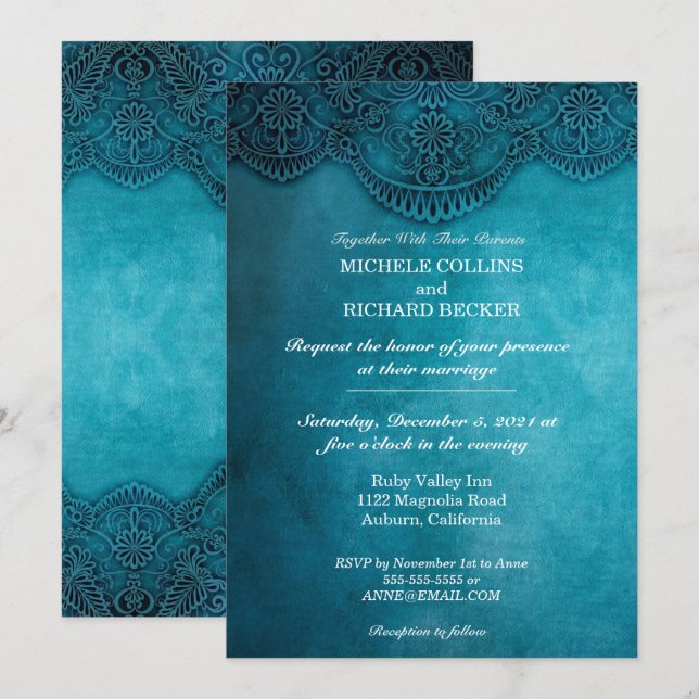 Invitación Boda Simple Elegancia Azul (Anverso / Reverso)