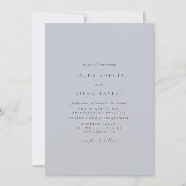 Invitación Boda Simple Elegante Azul en Polvo (Anverso)