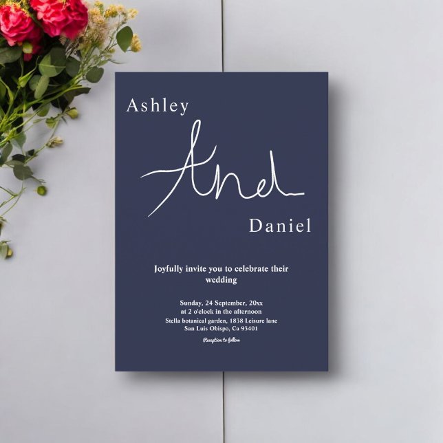 Invitación Boda Simple Elegante Azul Marino Chic Moderno (Subido por el creador)