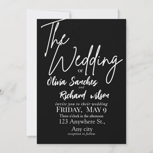 Invitación Boda Simple Elegante Blanco y Negro (Anverso)