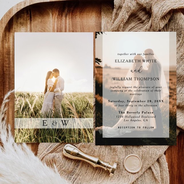 Invitación Boda simple elegante de superposición de fotos (Subido por el creador)