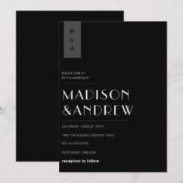 Invitación Boda Simple Elegante Moderna Monograma Negro Blanc