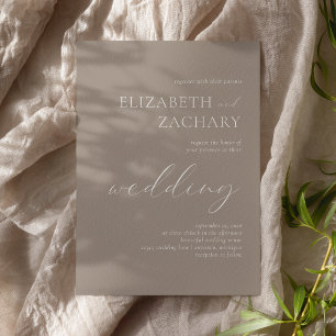 Invitación Boda Simple Elegante Neutral Taupe Blanco Script