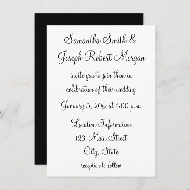 Invitación Boda simple en blanco y negro (Anverso / Reverso)