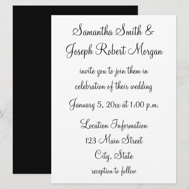 Invitación Boda simple en blanco y negro (Anverso / Reverso)