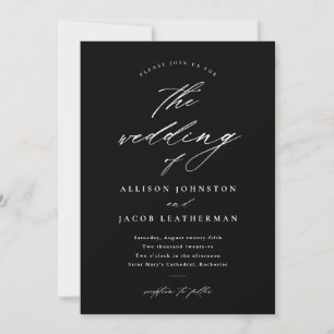 Invitación Boda Simple en Blanco y Negro con Letra Script