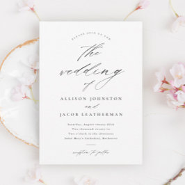 Invitación Boda Simple en Blanco y Negro con Letra Script