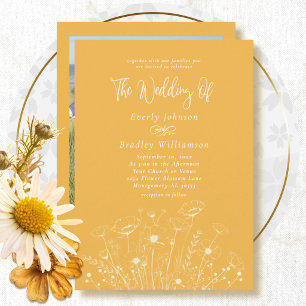 Invitación Boda Simple Floral Silvestre de Blanco y Amarillo 