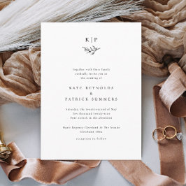Invitación Boda Simple Hojas de Verde Elegante Monograma