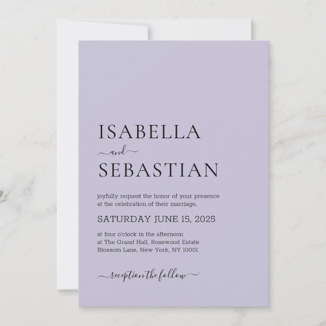 Invitación Boda Simple Lavanda Ligera (Anverso)