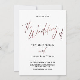 Invitación Boda Simple Letra a Mano Rose Gold
