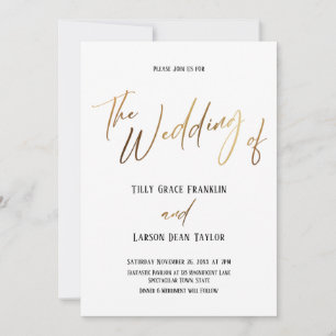 Invitación Boda Simple Letra Dorada Suave
