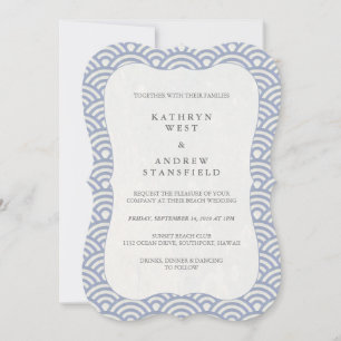Invitación Boda simple Lilac Blue Japonés Seigaiha Waves