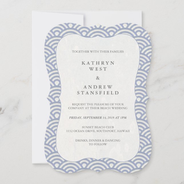 Invitación Boda simple Lilac Blue Japonés Seigaiha Waves (Anverso)