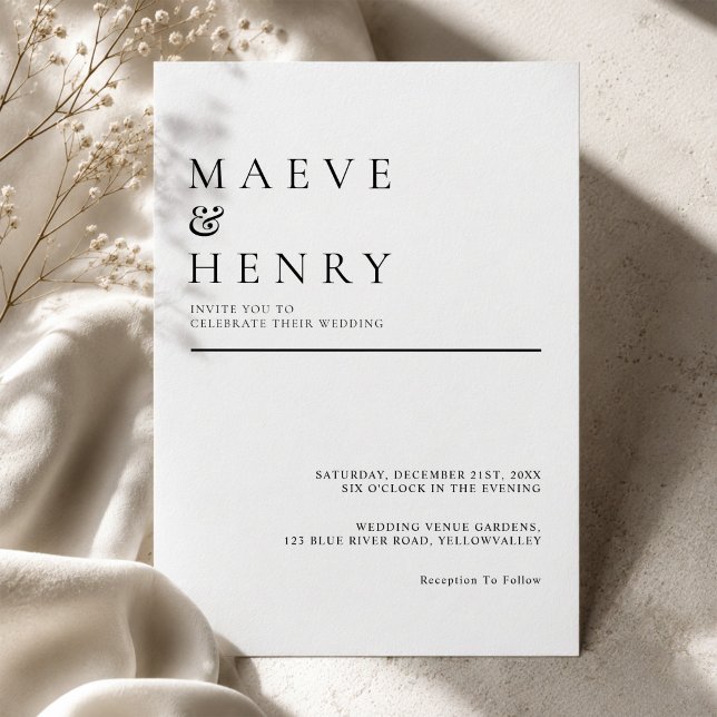 Invitación Boda Simple Línea Moderna Negra Blanca (Subido por el creador)
