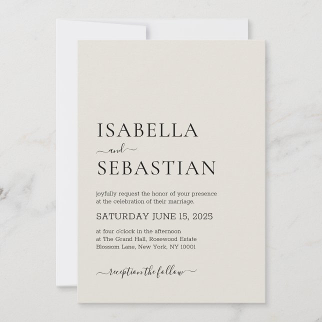 Invitación Boda Simple Lino Moderno Marfil (Anverso)