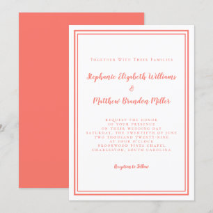 Invitación Boda Simple Minimalista Coral y Chic Blanco