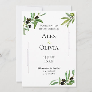 Invitación Boda Simple Minimalista Moderna Eucalipto Olivo