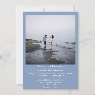 Invitación Boda simple Minimalista moderno fotográfico azul c