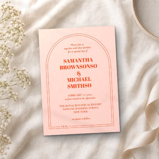 Invitación Boda Simple Minimalista Naranja Rosa (Subido por el creador)