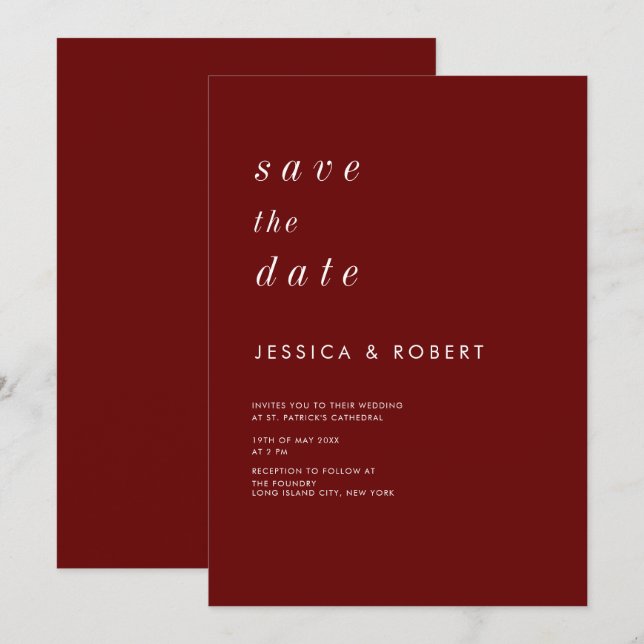 Invitación Boda Simple Minimalista Roja y Blanca (Anverso / Reverso)