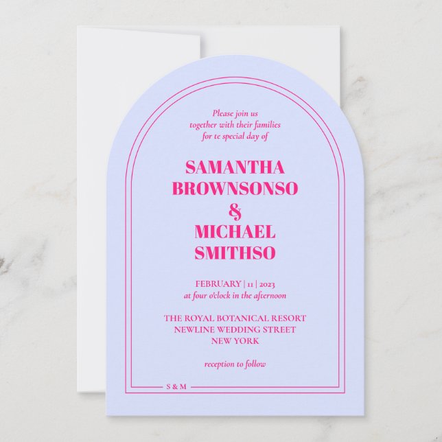 Invitación Boda Simple Minimalista Rosa Lila (Anverso)