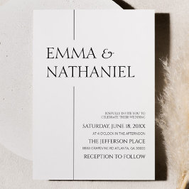 Invitación Boda simple mínimo Minimalista blanco negro blanco
