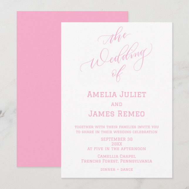 Invitación Boda Simple Moderna de Fresa y Blanca (Anverso / Reverso)
