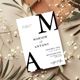 Invitación Boda Simple Moderna Minimalista en Blanco y Negro