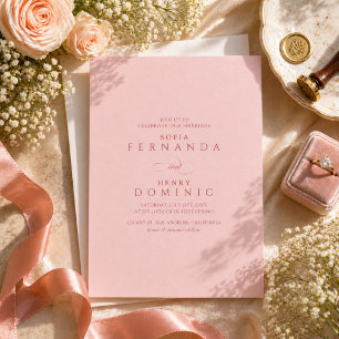 Invitación Boda Simple Moderna Roja y Rosa