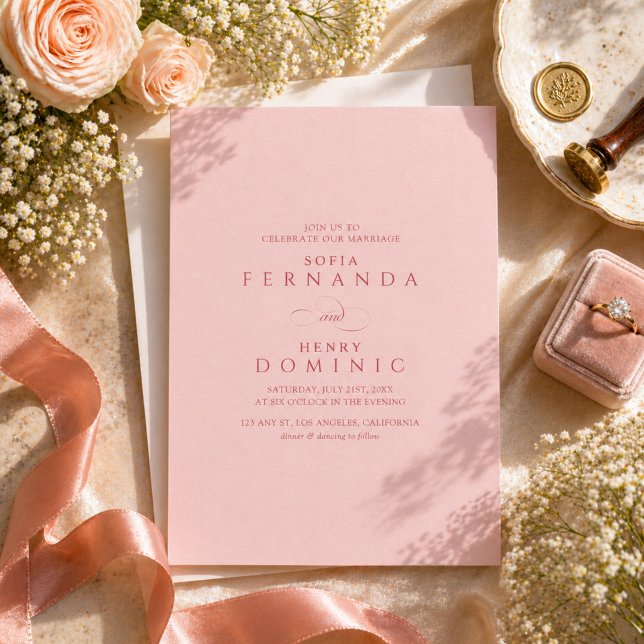 Invitación Boda Simple Moderna Roja y Rosa (Subido por el creador)
