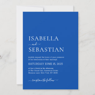 Invitación Boda Simple Moderno Cobalto Azul