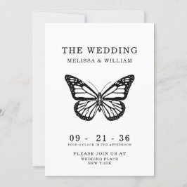 Invitación Boda simple moderno de mariposa negra y blanca