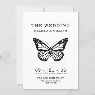 Invitación Boda simple moderno de mariposa negra y blanca