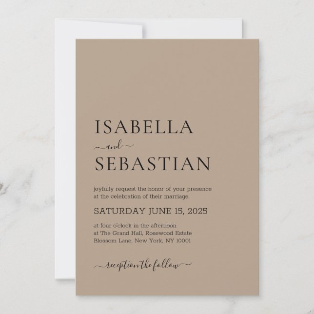 Invitación Boda Simple Moderno Marrón Rosado (Anverso)