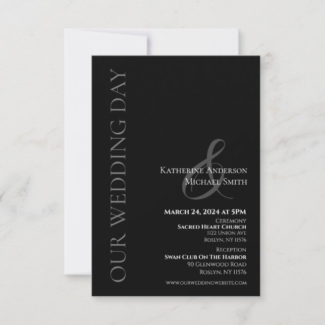 Invitación Boda simple moderno - negro y blanco (Anverso)