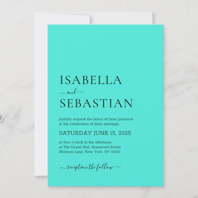 Invitación Boda Simple Moderno Turquesa (Anverso)