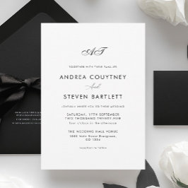Invitación Boda Simple Monograma Negro y Blanco