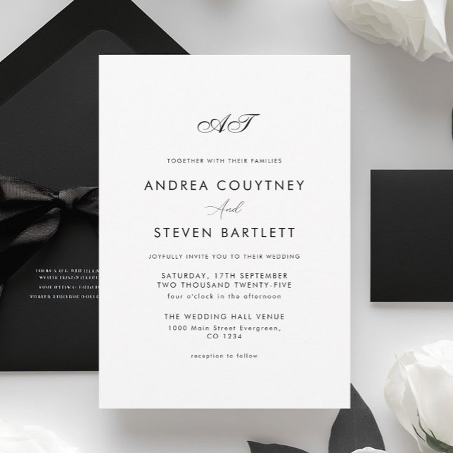 Invitación Boda Simple Monograma Negro y Blanco (Subido por el creador)