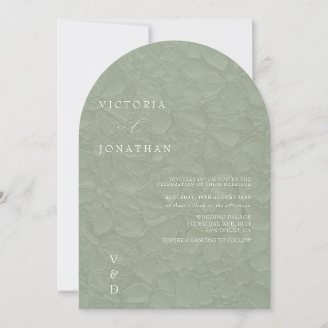 Invitación Boda Simple Monograma Verde Salvia (Anverso)