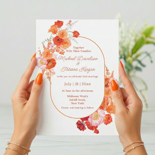 Invitación boda simple naranja de color rojo botánico de colo