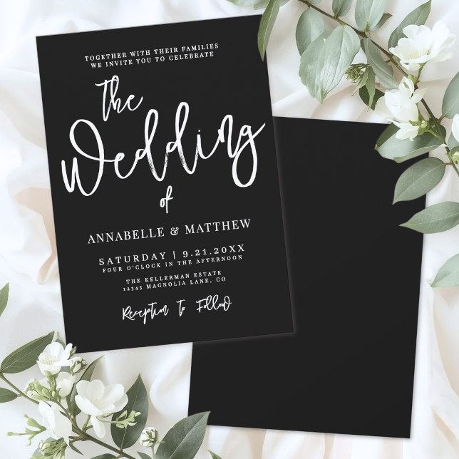 Invitación Boda Simple Negra Blanca Moderna (Modern White Black Simple Wedding Invitation)