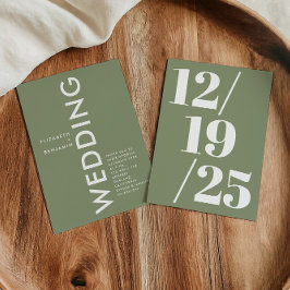 Invitación Boda Simple Negrita Verde Salvia Minimalista