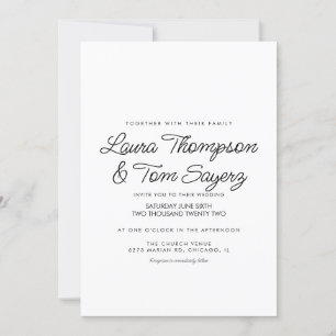 Invitación Boda simple negro con letras de mano modernas