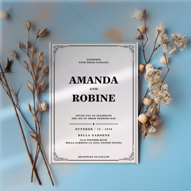 Invitación Boda simple negro y blanco elegante (Subido por el creador)