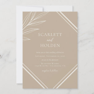 Invitación Boda simple neutro y hoja de crema