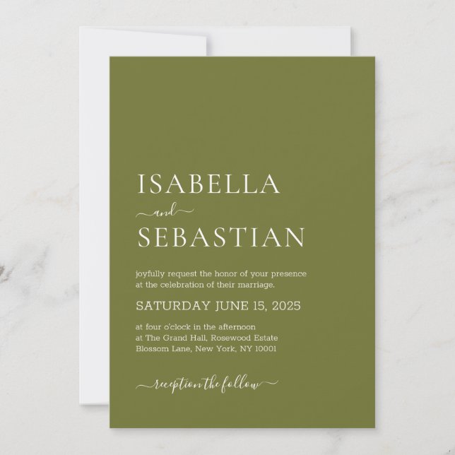 Invitación Boda Simple Oliva Opaco (Anverso)