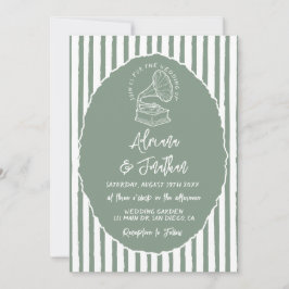 Invitación Boda Simple Pintada a Mano Verde Salvia