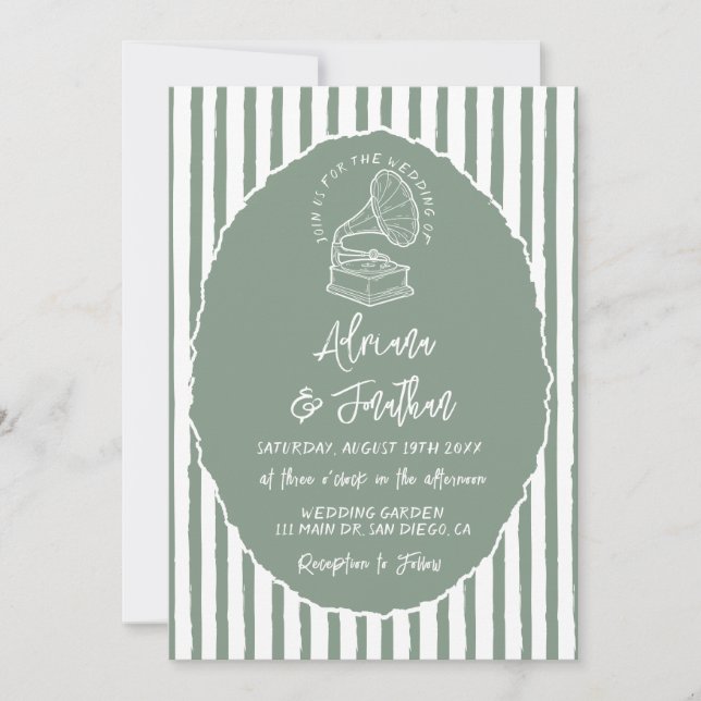 Invitación Boda Simple Pintada a Mano Verde Salvia (Anverso)