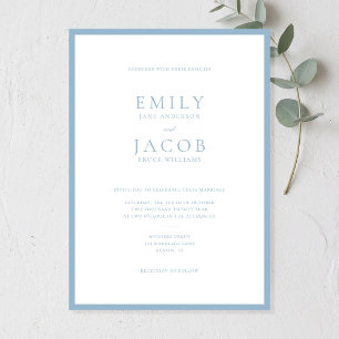 Invitación Boda Simple Polvo Azul y Blanco